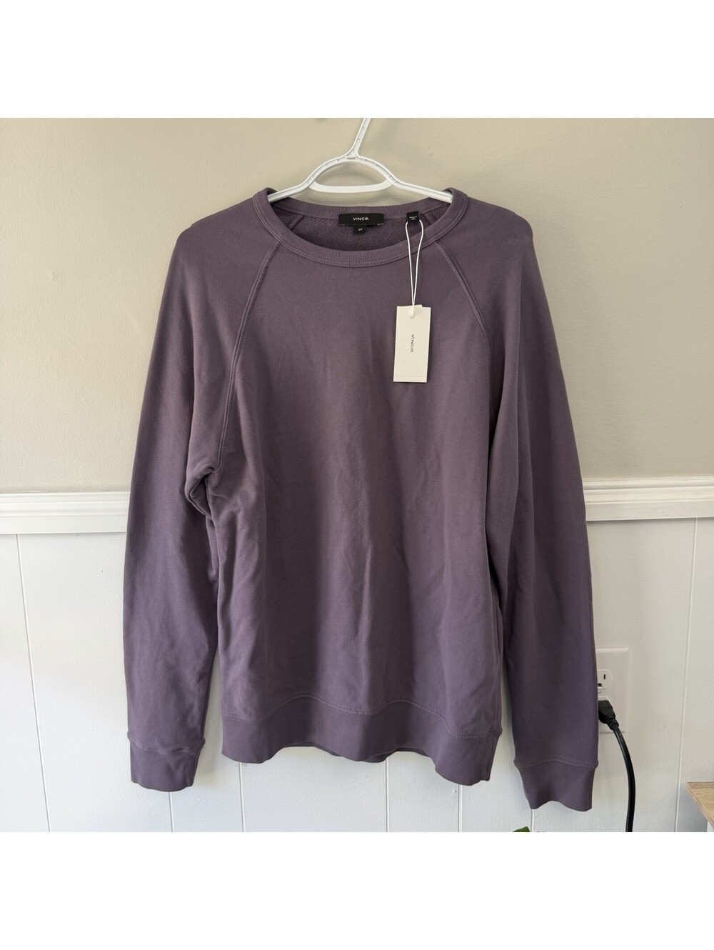 NWT $175 Vince French Terry Long Sleeve Crewneck in Eggplant Size Men’s Small